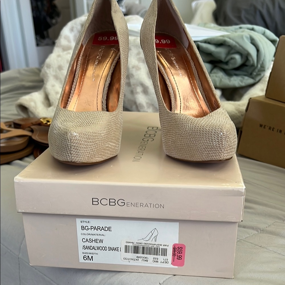 BCBGeneration Sandalwood Snake Heels